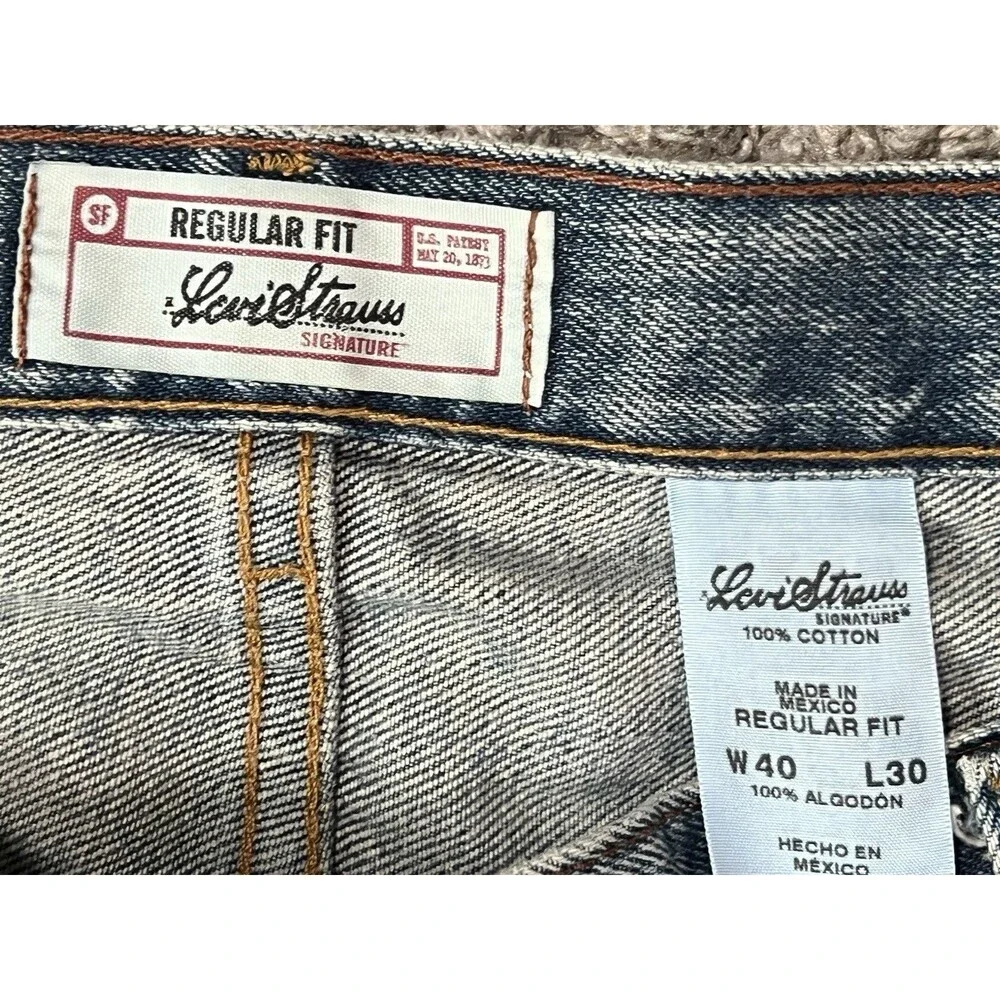 Levi Strauss Signature Mens 40x30 Blue Regular Fit Straight Cut Leg Denim Jeans